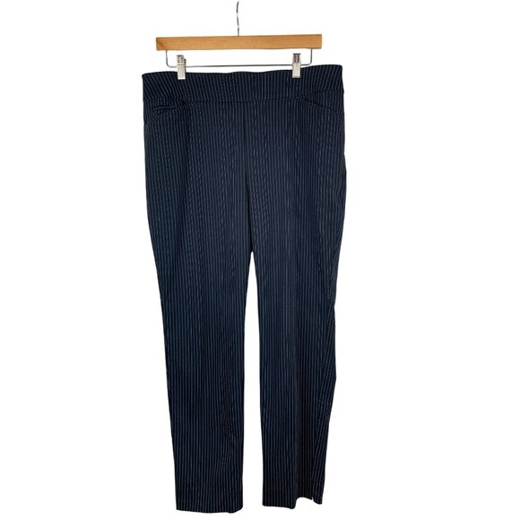 Chicos Womens Pinstripe Pants Size 2R Navy Rayon Blend Professional Wear - Picture 1 of 6
